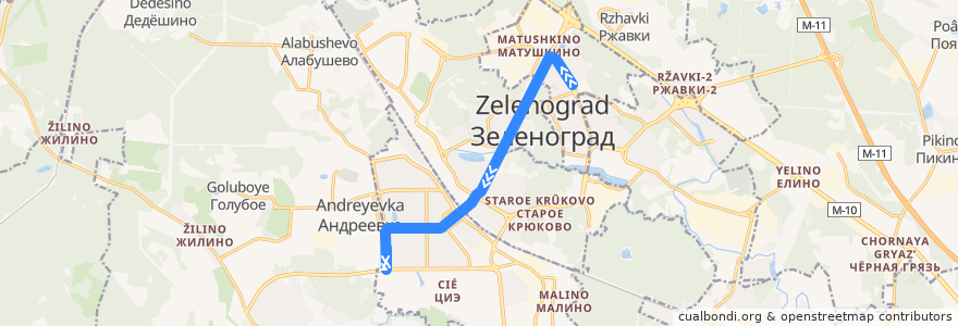 Mapa del recorrido Автобус № 15Эл: Кинотеатр "Электрон" - 16 микрорайон de la línea  en Зеленоградский административный округ.