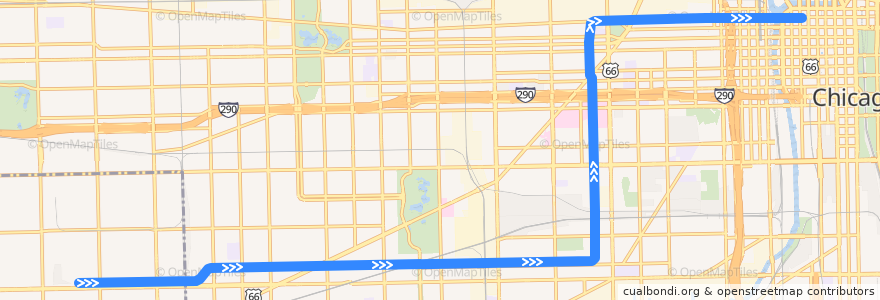 Mapa del recorrido Pink Line to The Loop de la línea  en Chicago.
