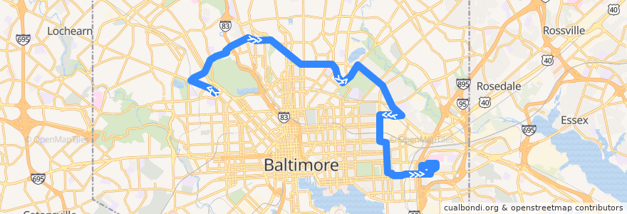 Mapa del recorrido LocalLink 22: Bayview Medical Center de la línea  en Baltimore.