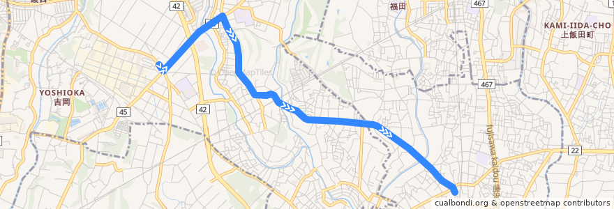 Mapa del recorrido 長37 大法寺経由 長後駅西口行 de la línea  en Kanagawa Prefecture.