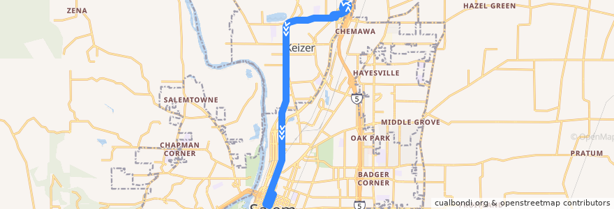 Mapa del recorrido Cherriots 19 Broadway/River Road de la línea  en Marion County.