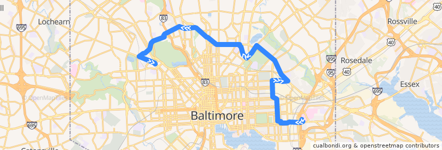 Mapa del recorrido LocalLink 22: Mondawmin Metro Station de la línea  en Baltimore.