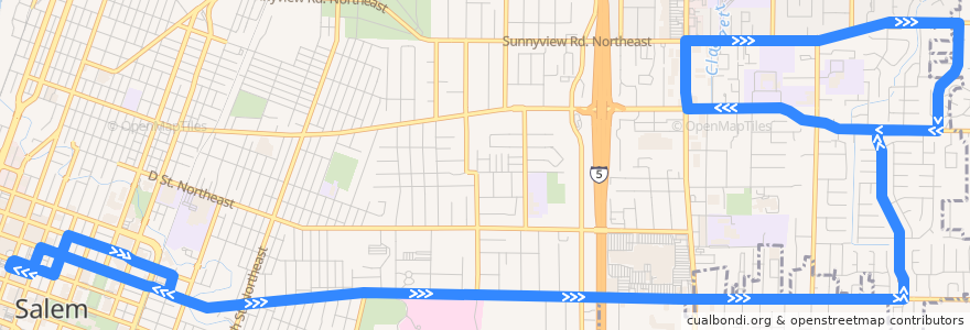 Mapa del recorrido Cherriots 5 Center Street de la línea  en Salem.