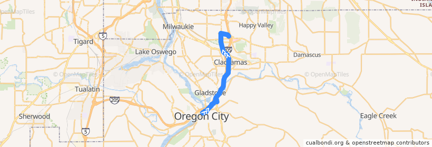 Mapa del recorrido Bus 79: Oregon City Transit Center => Clackamas Town Center de la línea  en Clackamas County.