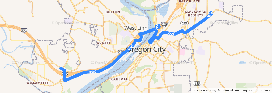 Mapa del recorrido Bus 154: Clackamas Heights => Willamette de la línea  en Clackamas County.