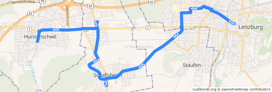 Mapa del recorrido Bus 396: Lenzburg => Hunzenschwil de la línea  en Bezirk Lenzburg.