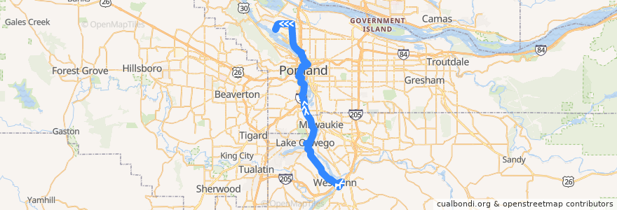 Mapa del recorrido Bus 35: Oregon City Transit Center => University of Portland de la línea  en Oregon.