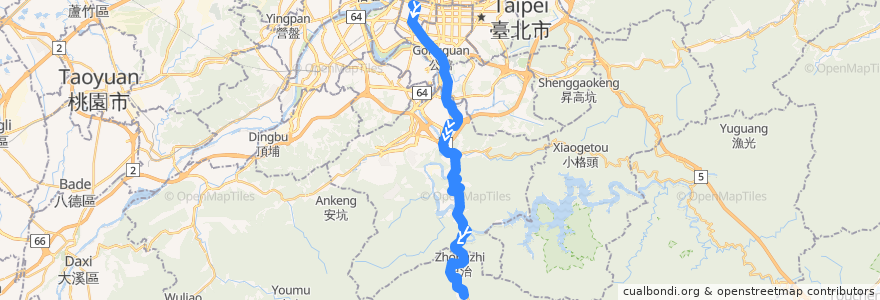 Mapa del recorrido 新北市 849 烏來-台北 (往程) de la línea  en Nuevo Taipéi.