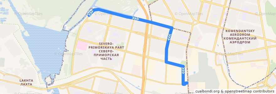 Mapa del recorrido Автобус № 166: Камышовая улица => станция метро «Старая Деревня» de la línea  en Приморский район.