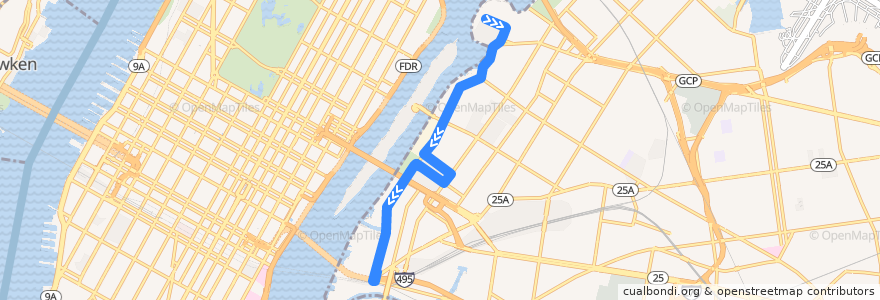 Mapa del recorrido NYCB - Q103 de la línea  en Queens.
