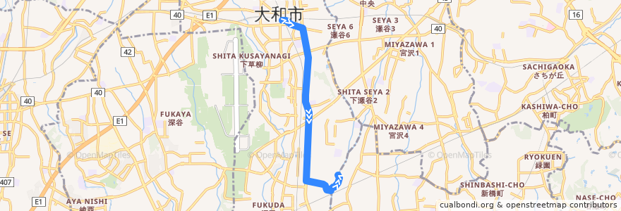 Mapa del recorrido 大和03系統 de la línea  en 大和市.