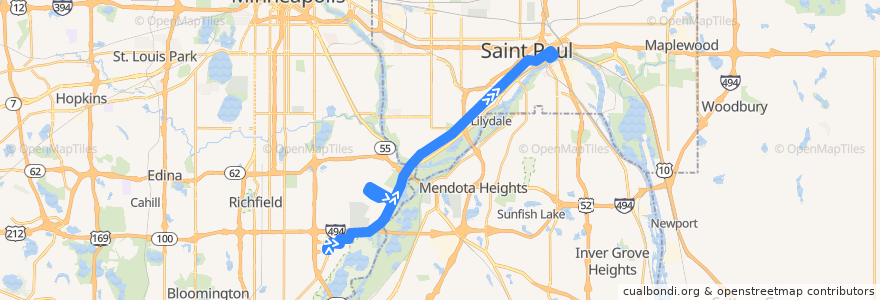 Mapa del recorrido Metro Transit 54 (eastbound) de la línea  en Minnesota.