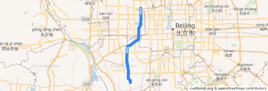 Mapa del recorrido 北京地铁9号线: 国家图书馆 => 郭公庄 de la línea  en Pekin.