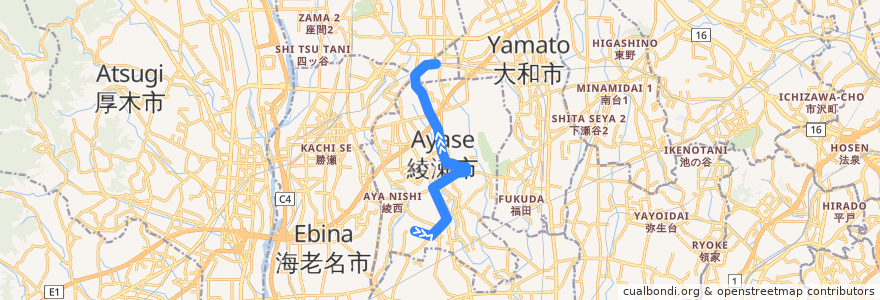 Mapa del recorrido さ03 吉岡工業団地発 市民文化センター前経由 さがみ野駅行 de la línea  en Ayase.