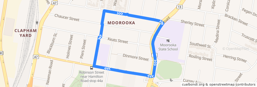 Mapa del recorrido Moorooka State School deviation de la línea  en Brisbane City.