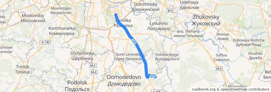 Mapa del recorrido Автобус №510э: Домодедовское кладбище - Метро "Домодедовская" de la línea  en Oblast Moskau.