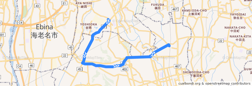 Mapa del recorrido 長35 綾瀬車庫→用田→長後駅西口 de la línea  en 藤沢市.