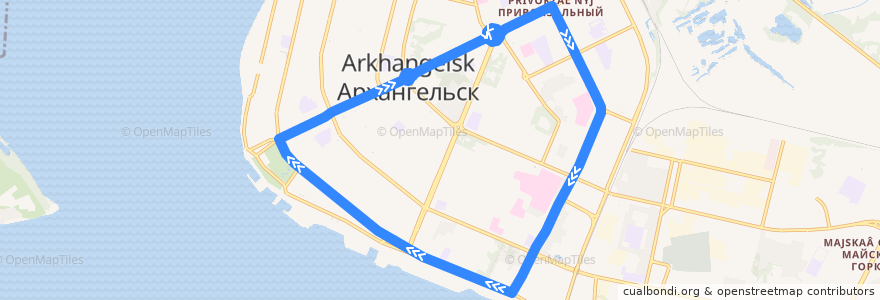 Mapa del recorrido Автобус 11 de la línea  en Arkhangelsk Urban Okrug.