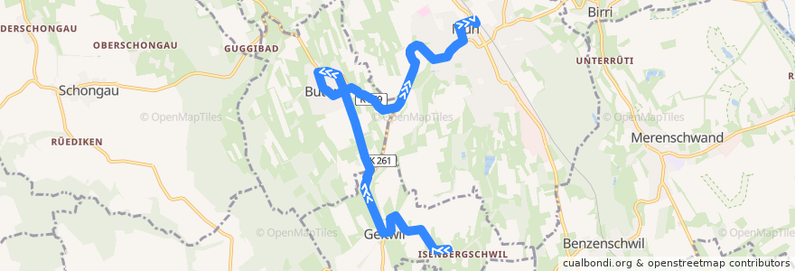 Mapa del recorrido Bus 343: Geltwil => Buttwil => Muri AG de la línea  en Bezirk Muri.