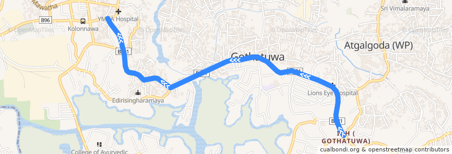 Mapa del recorrido Gothatuwa - Pettah de la línea  en Colombo District.