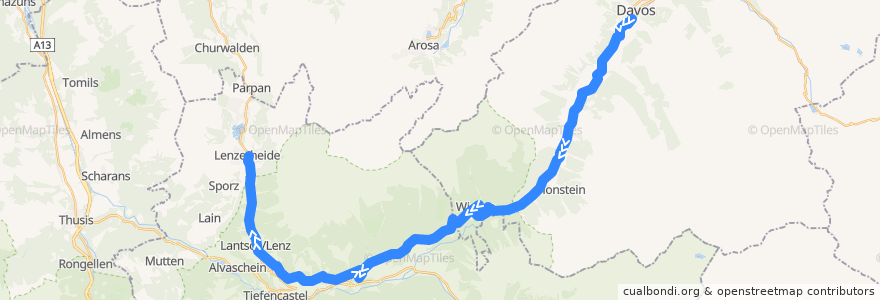 Mapa del recorrido Bus 183: Davos Platz, Bahnhof - Lenzerheide/Lai, Post de la línea  en Graubünden/Grischun/Grigioni.