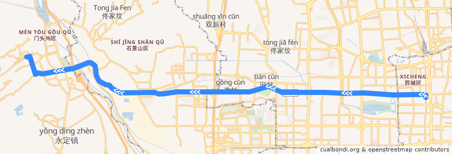 Mapa del recorrido Bus BRT4: 阜成门 => 龙泉西公交场站 de la línea  en 北京市.