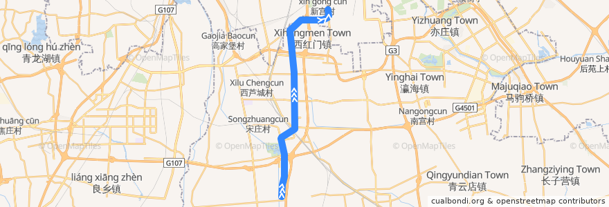 Mapa del recorrido 北京地铁大兴线 de la línea  en 다싱구.