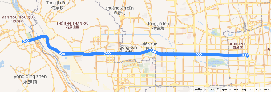 Mapa del recorrido Bus BRT4: 龙泉西公交场站 => 阜成门 de la línea  en 베이징시.