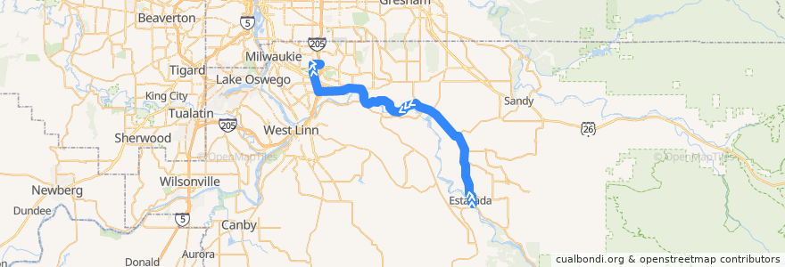 Mapa del recorrido Bus 30: Estacada => Clackamas Town Center de la línea  en Clackamas County.