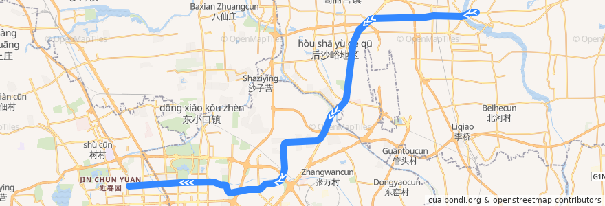 Mapa del recorrido Subway 15: 俸伯 => 望京西 de la línea  en 北京市.