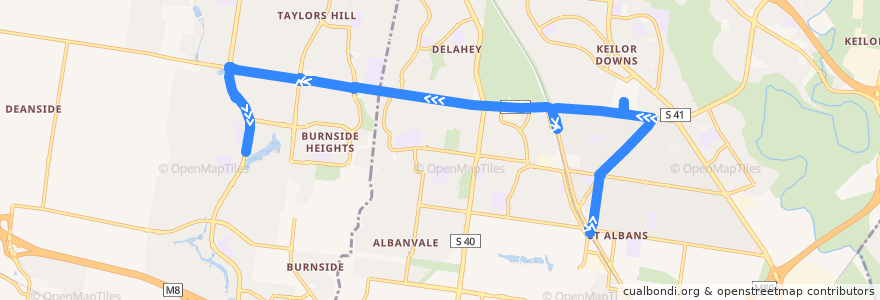 Mapa del recorrido Bus 418: St Albans Station => Keilor Plains Station => Caroline Springs de la línea  en Melbourne.