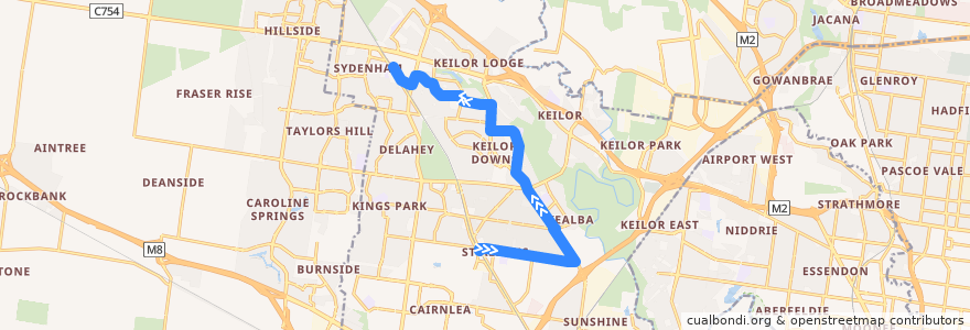 Mapa del recorrido Bus 419: St Albans Station => Keilor Downs => Watergardens Station de la línea  en City of Brimbank.