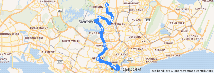 Mapa del recorrido Svc 162M (Yio Chu Kang Interchange => Yio Chu Kang Interchange) de la línea  en 中区.