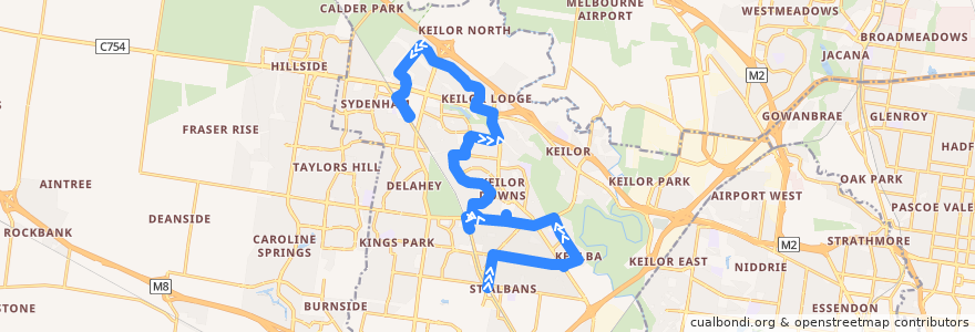 Mapa del recorrido Bus 421: St Albans Station => Keilor Plains Station => Watergardens Station de la línea  en City of Brimbank.