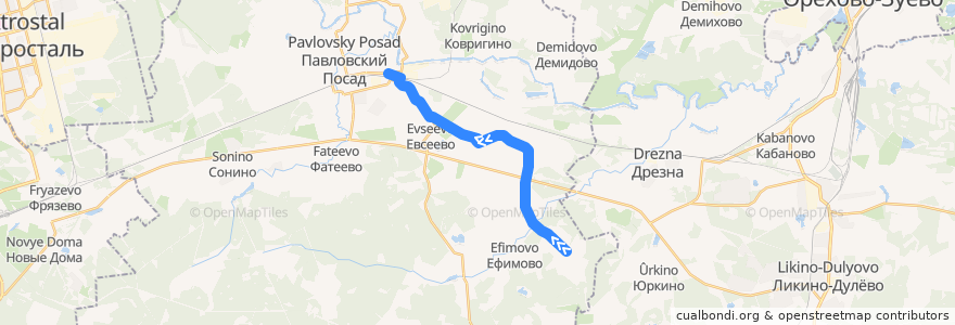 Mapa del recorrido Автобус №32: Козлово - Павловский Посад de la línea  en Павлово-Посадский городской округ.