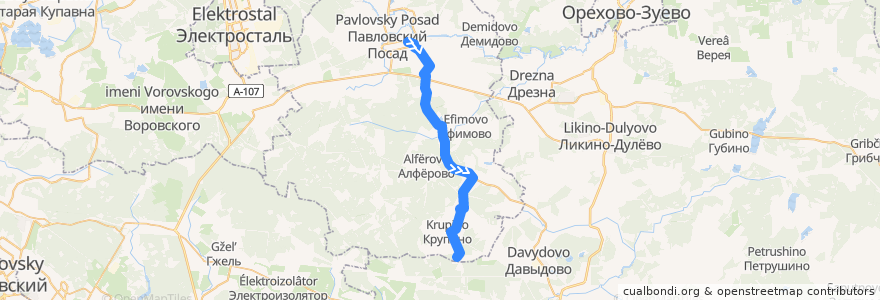 Mapa del recorrido Автобус №34: Павловский Посад - Чисто-Перухово de la línea  en Павлово-Посадский городской округ.