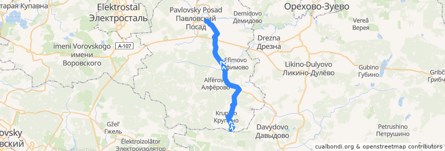 Mapa del recorrido Автобус №34: Чисто-Перухово - Павловский Посад de la línea  en Павлово-Посадский городской округ.