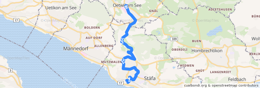 Mapa del recorrido Bus 950: Oetwil am See, Zentrum => Stäfa, Bahnhof de la línea  en Stäfa.