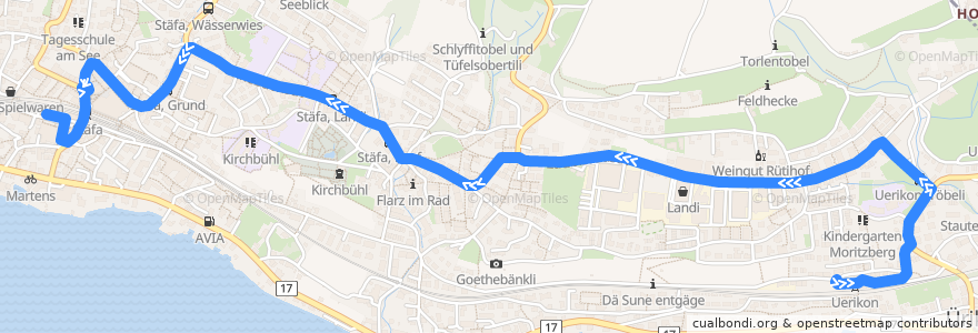 Mapa del recorrido Bus 951: Uerikon, Bahnhof => Stäfa, Dorf => Stäfa, Bahnhof de la línea  en Stäfa.