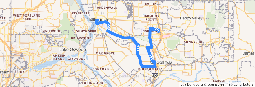 Mapa del recorrido Bus 29: Clackamas Town Center => Milwaukie de la línea  en Clackamas County.