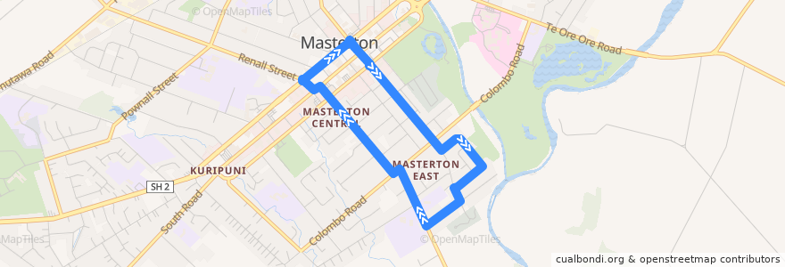 Mapa del recorrido Masterton East de la línea  en Masterton District.