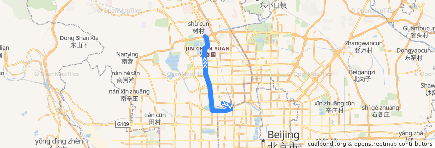 Mapa del recorrido Bus 运通105: 中苑宾馆 => 上地五街东口 de la línea  en 海淀区.