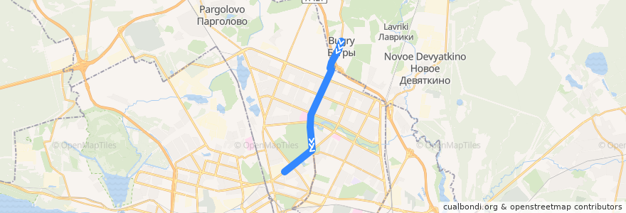 Mapa del recorrido Автобус № 99ш: Бугры => улица Орбели de la línea  en San Petersburgo.