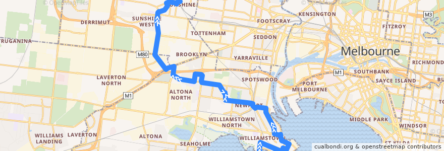 Mapa del recorrido Bus 471: Williamstown => Newport & Altona Gate SC => Sunshine de la línea  en Melbourne.