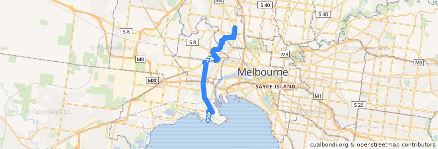 Mapa del recorrido Bus 472: Williamstown => Footscray => Moonee Ponds Interchange de la línea  en Melbourne.