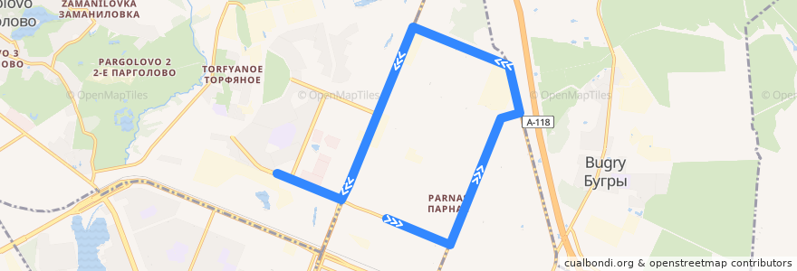 Mapa del recorrido Автобус № 113: 3-й Верхний переулок, 5 => станция метро «Парнас» de la línea  en Выборгский район.