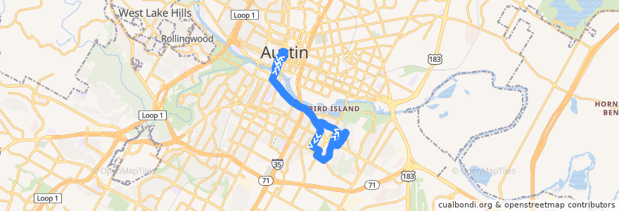 Mapa del recorrido Capital Metro 411 E-Bus/Riverside de la línea  en Austin.