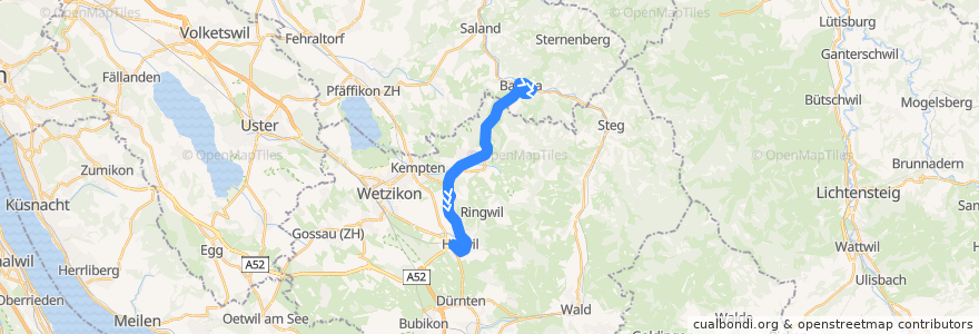 Mapa del recorrido Dampfbahn Zürcher Oberland de la línea  en Zurigo.