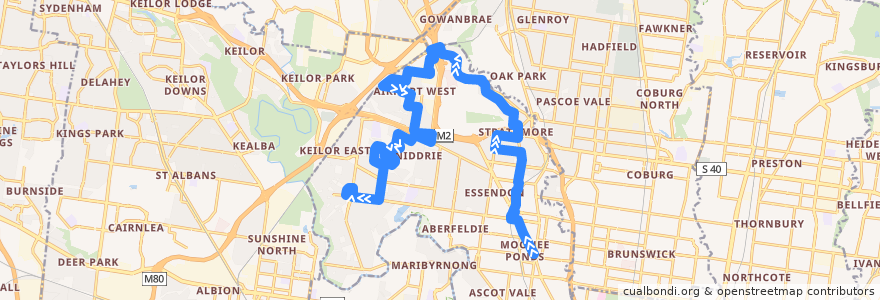 Mapa del recorrido Bus 469: Moonee Ponds => Strathmore => Keilor East de la línea  en City of Moonee Valley.