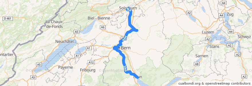 Mapa del recorrido S44: Solothurn => Thun de la línea  en Bern/Berne.